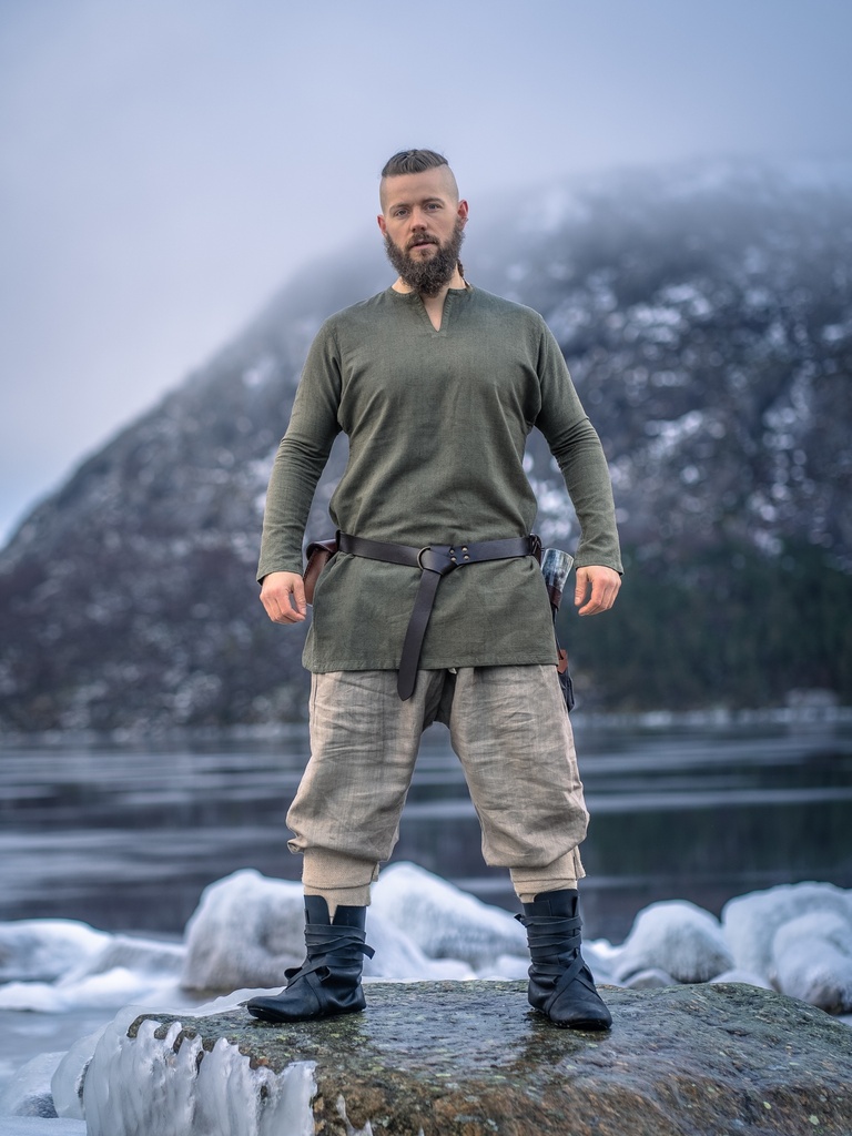 [1065g.gr.s] Wikinger Leinentunika "Ragnar" Olivgrün (S)