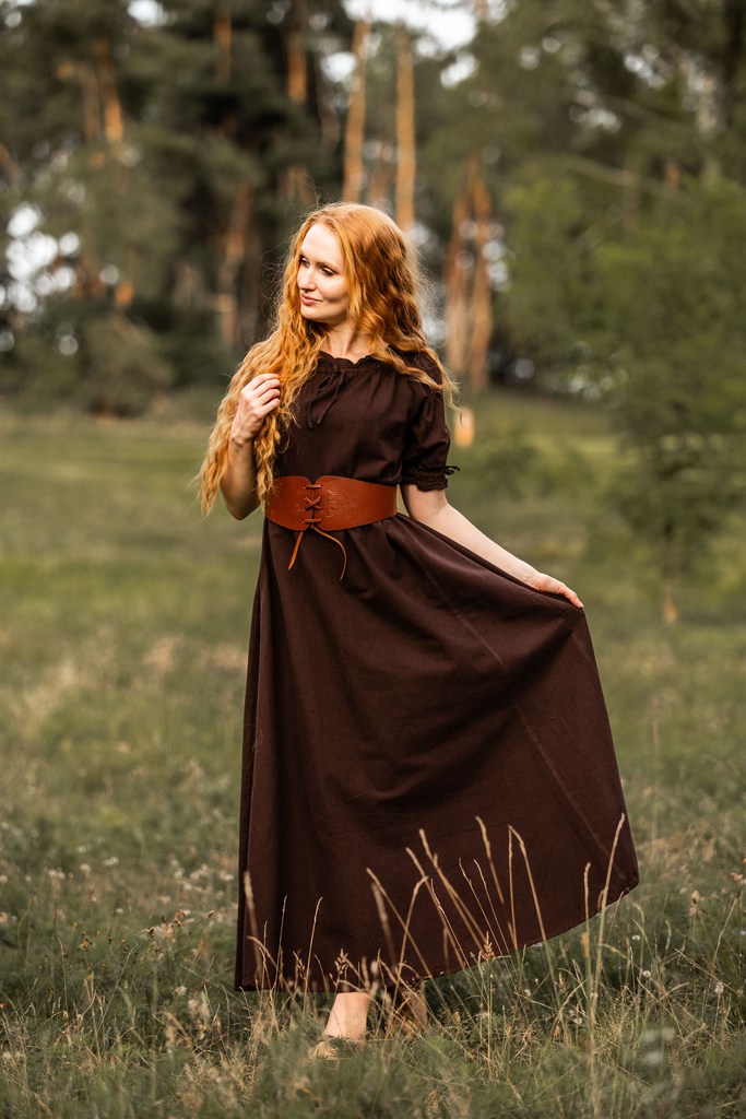Bodenlanges Kurzarmkleid "Melisande" Braun (XS)