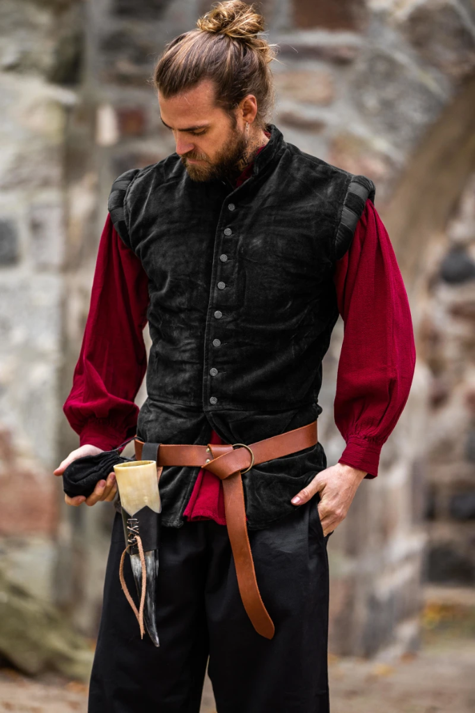 Edler Samt-Wams "Pierre" in Schwarz – Eleganz des Spätmittelalters neu interpretiert (S)