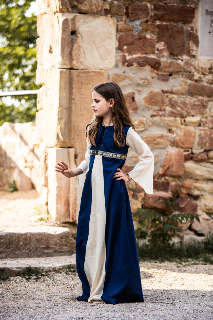 Mädchenkleid "Piccola Donna" in Blau-Natur – Eleganz für junge Mittelalterliebhaberinnen