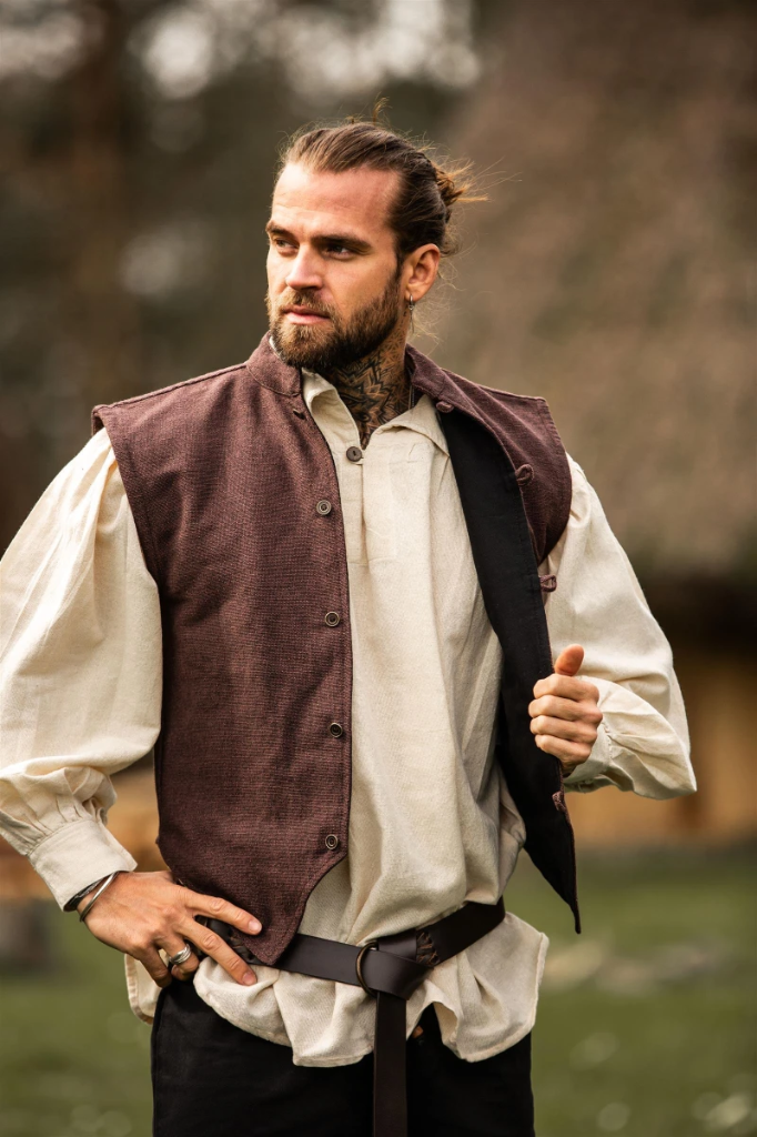 Mittelalter-Weste „Irvin“ – Handgewebte Baumwollweste in Braun (XS)