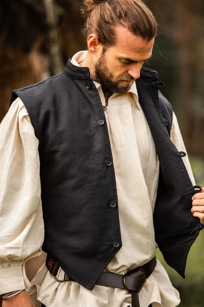 Mittelalter-Weste „Irvin“ – Handgewebte Baumwollweste in Schwarz (XS)